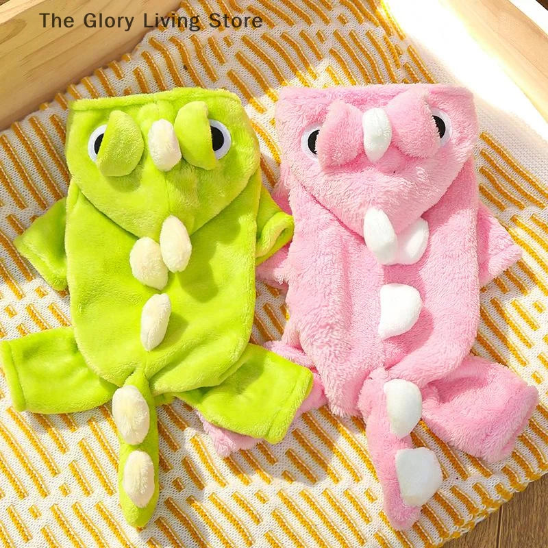 Cute Cartoon Dinosaur Flannel Warm Jumpsuits Pet Clothing Small Dogs Puppy Cats Teddy Bear Clothes Costume Coat Pet Accessories