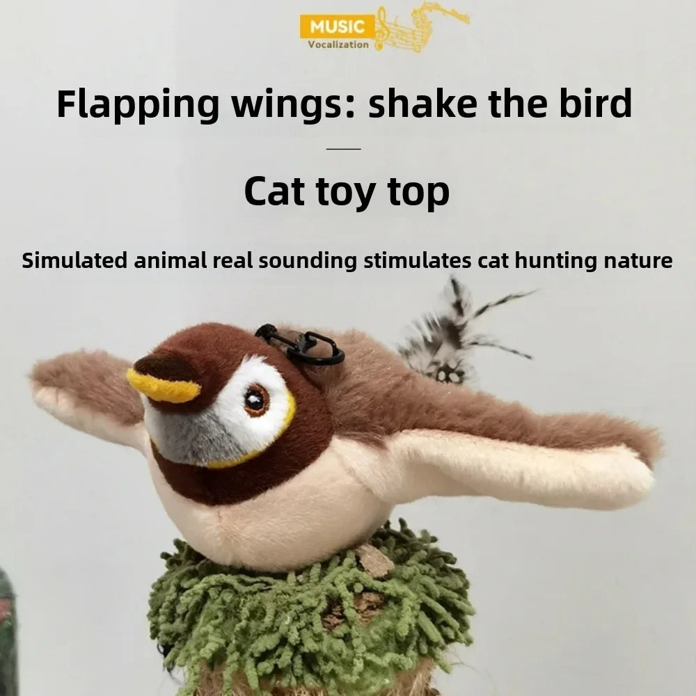 Rechargeable Cat Toy with Catnip - Touch Sensitive Flapping Chirping Bird Plush for Indoor Cats, Interactive Kitten Play