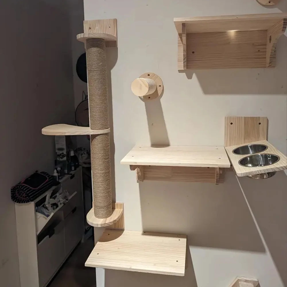 Wall mounted four step cat climbing frame, sisal scratching post and cat tree cat tower universal.