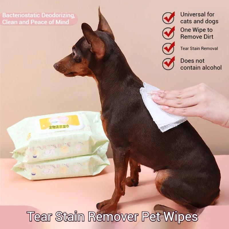 4 Packs of 320 Sheets of Pet Wipes Specifically for Cats and Dogs, for Cleaning Tear Stains and Body Parts, No-Rinse Deodorizing Cleaning Wet Wipes, 80 Sheets Per Pack, Pet Wipes