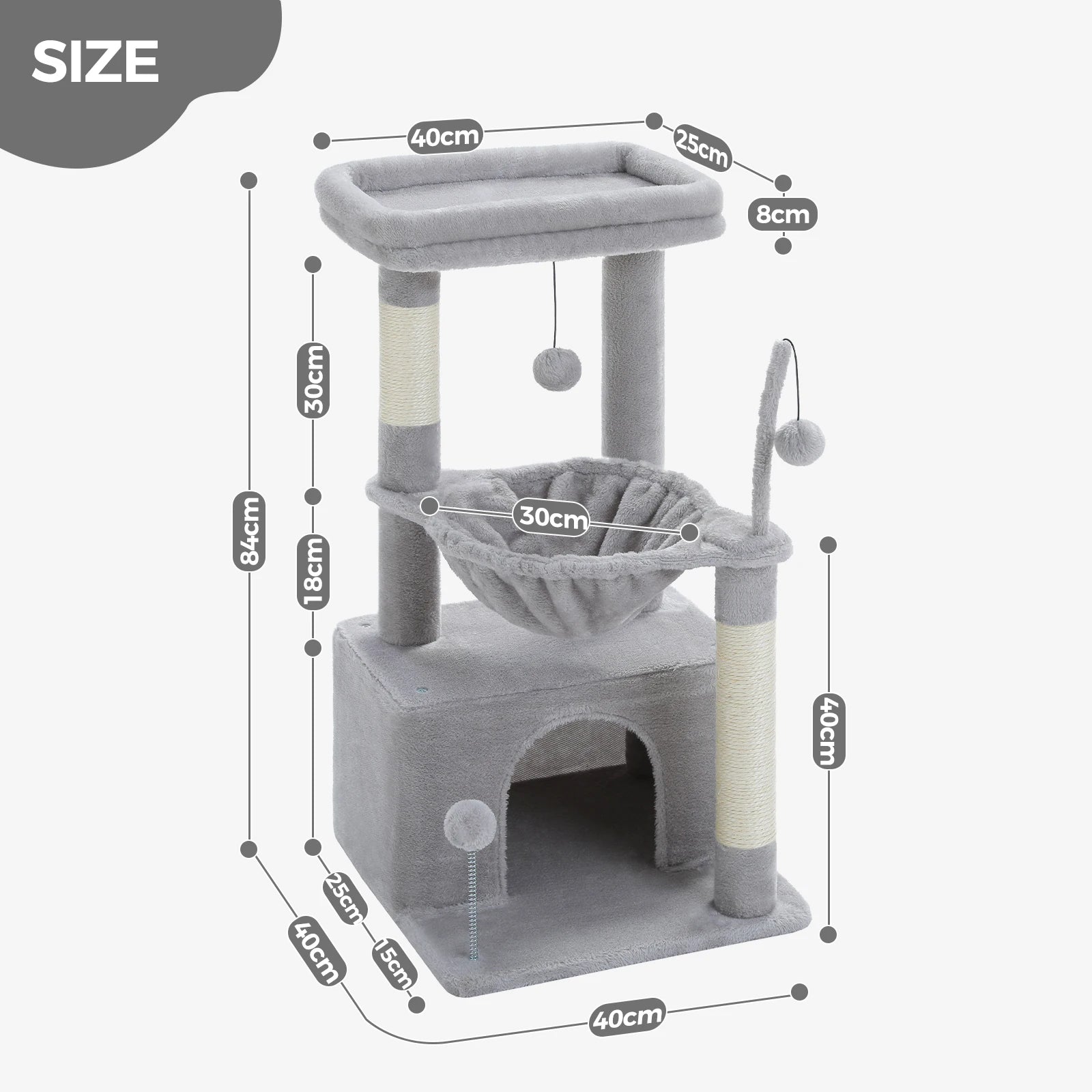 Cat Tree with Natural Sisal Scratching Post,Comfortable Condo,Spacious Top Perch,Cat Accessories,Toy,Cat Tower for Indoor Cats