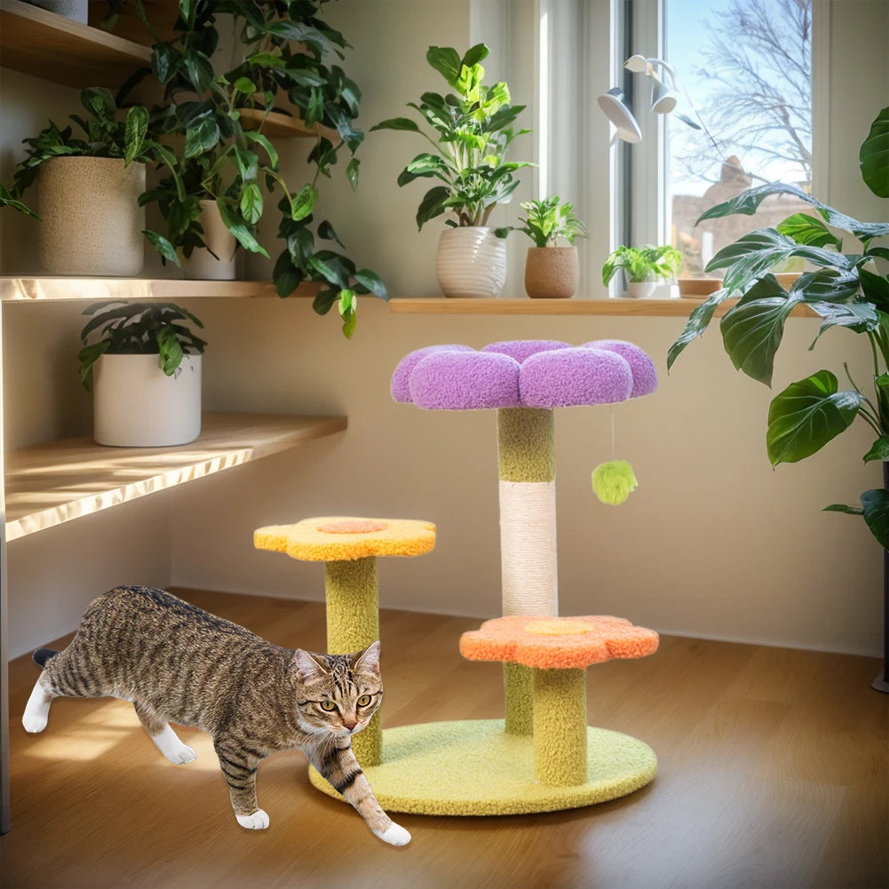 3 Layer Flower Cat Climbing Frame Sturdy Sisal Wrapped Surface Soft Breathable Fabric Cat Tree Tower for Interactive Play Relax