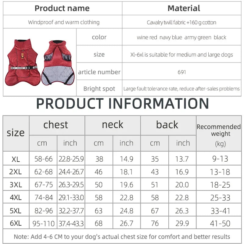 Winter Pet Clothes Warm Waterproof Puppy Vest Coat for Medium Large Dogs Reflective Windproof Solid Costume Labrador Outfits