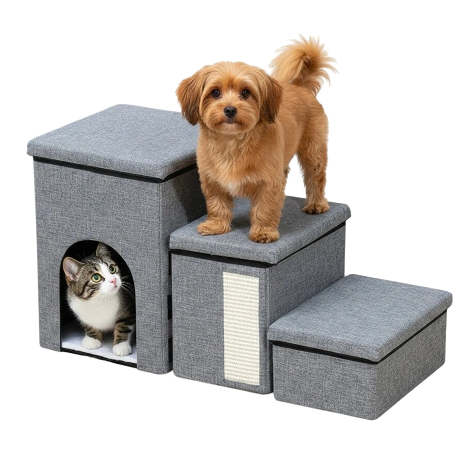 3 Levels Step Multifunctional Cat Bed Anti Slip Pet Stairway Storage Box Wear Resist Removable Storage Organizer for All Seasons