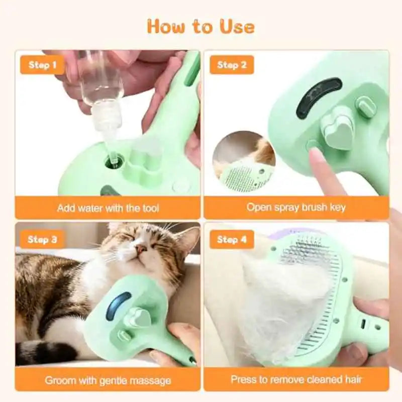 3-in-1 Pet Grooming Brush with Steam Deshedding, Self-Cleaning & Waterless Shampoo for Dogs & Cats, Removes Hair, Light Beige