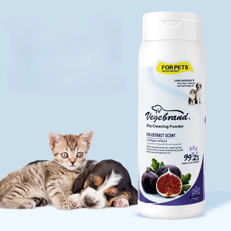 150g Pet Dry Shampoo Powder for Dogs and Cats - Waterless Cleaning & Odor Elimination - Plant-Based Pet Bath Powder