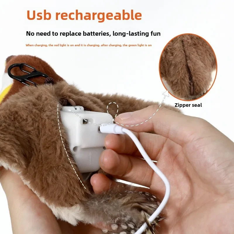 Rechargeable Cat Toy with Catnip - Touch Sensitive Flapping Chirping Bird Plush for Indoor Cats, Interactive Kitten Play