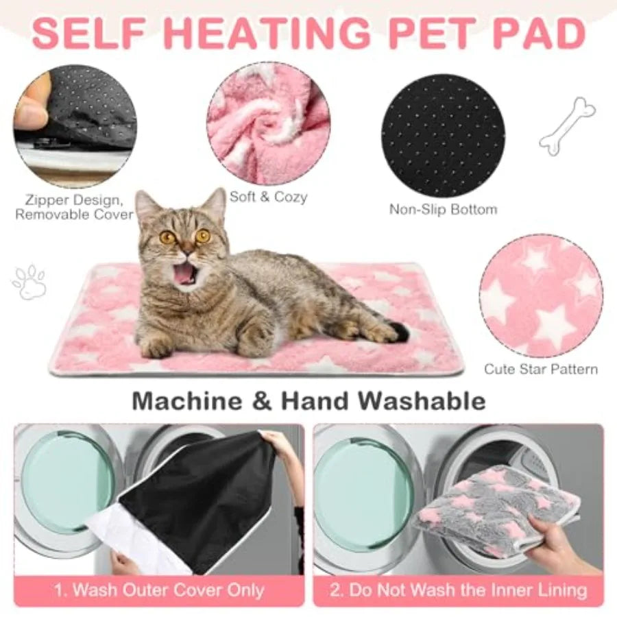 【Spot goods】4 Pack Self Heating Cat Bed Cat Self Warming Pad with Removable Cover Extra Warm Thermal Pet Pad Washable Pet Crate