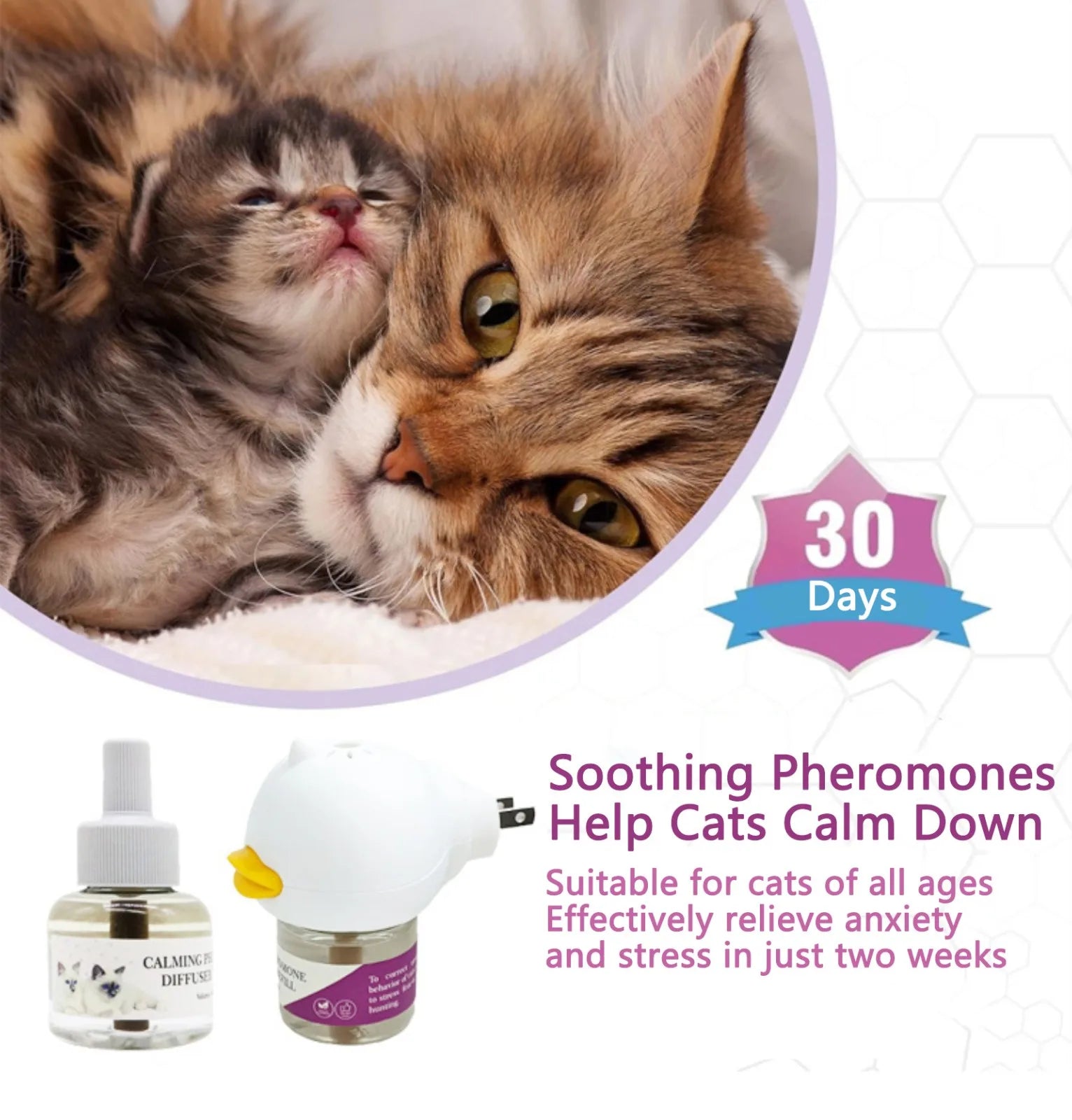 96ML 1Diffuser 2 Soothing Liquid Pet Relaxing Agent Pheromones Emotion Stabilizing Anti-Stress Electric Heating Cat Soothing Set