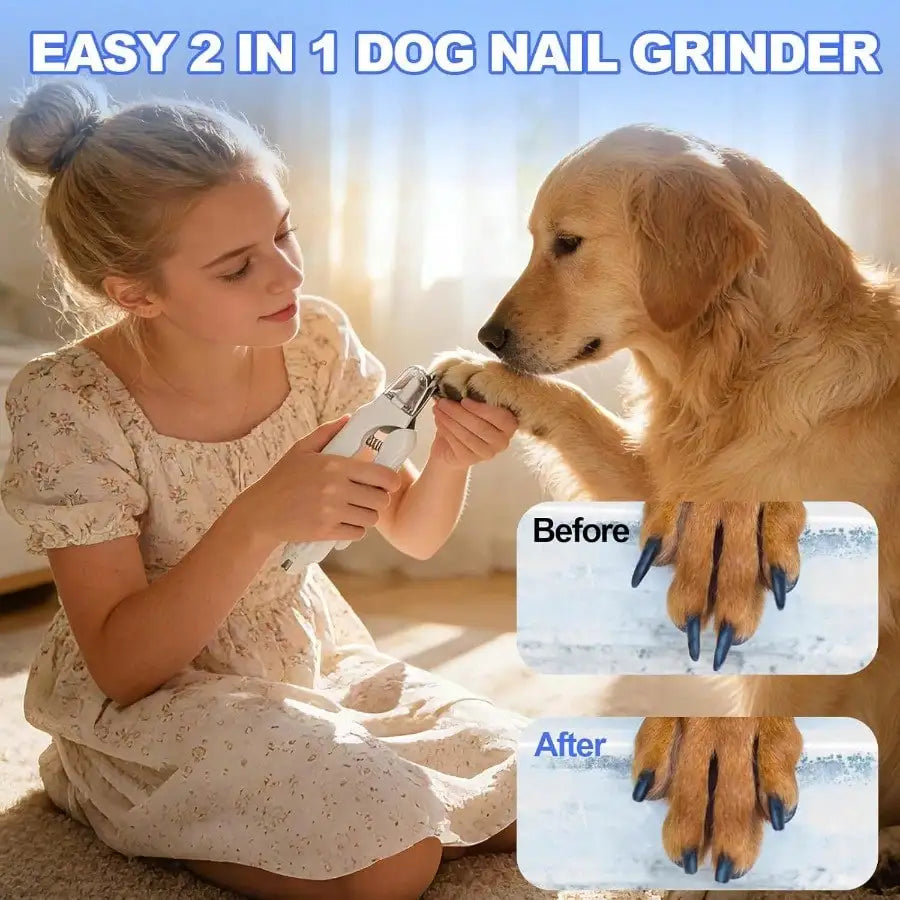 2-In-1 Dog Nail Clippers With Lights - Electric Pet Nail Grinder Quiet, Suitable For Small Large Dogs And Cats, LED Prevents Over-Cutting, USB-C Rechargeable Safety Protection Grooming Kit For Black Nails