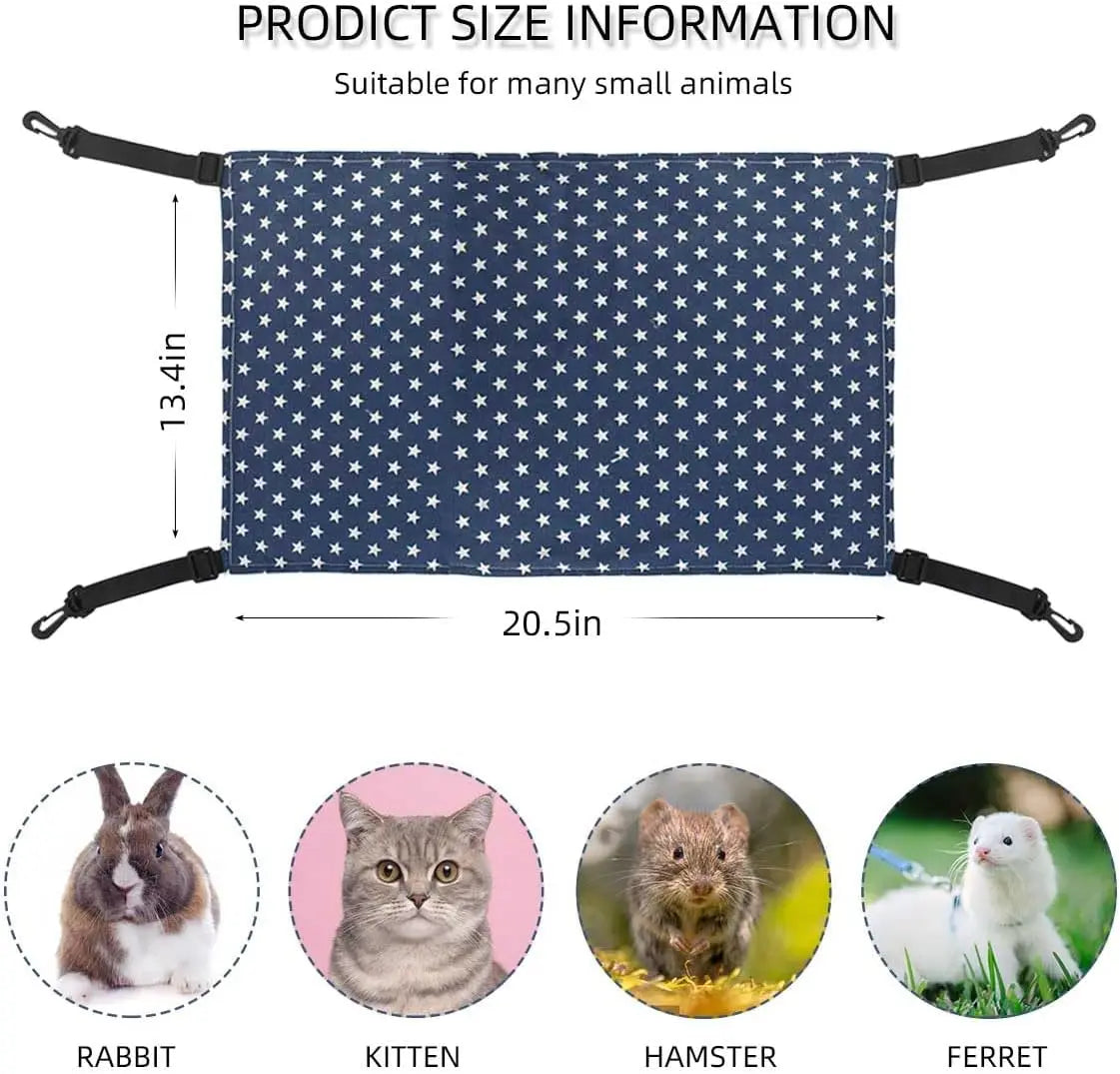 Pet Cage Hammock - Reversible, Double-Sided - Adjustable Straps & Hooks - Soft Bed for Cats, Ferrets, Small Dogs, Rabbits