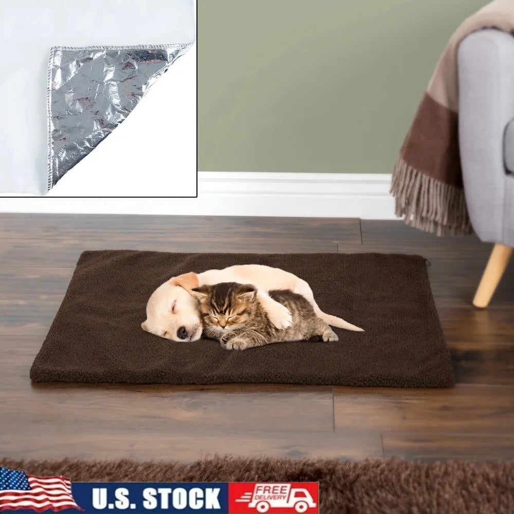 Cozy Insulated Dog Bed Self Heating Mat Washable Sherpa Cover Thermal Pad for Cats Puppies Indoor Outdoor