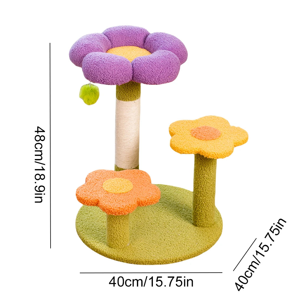 3 Layer Flower Cat Climbing Frame Sturdy Sisal Wrapped Surface Soft Breathable Fabric Cat Tree Tower for Interactive Play Relax