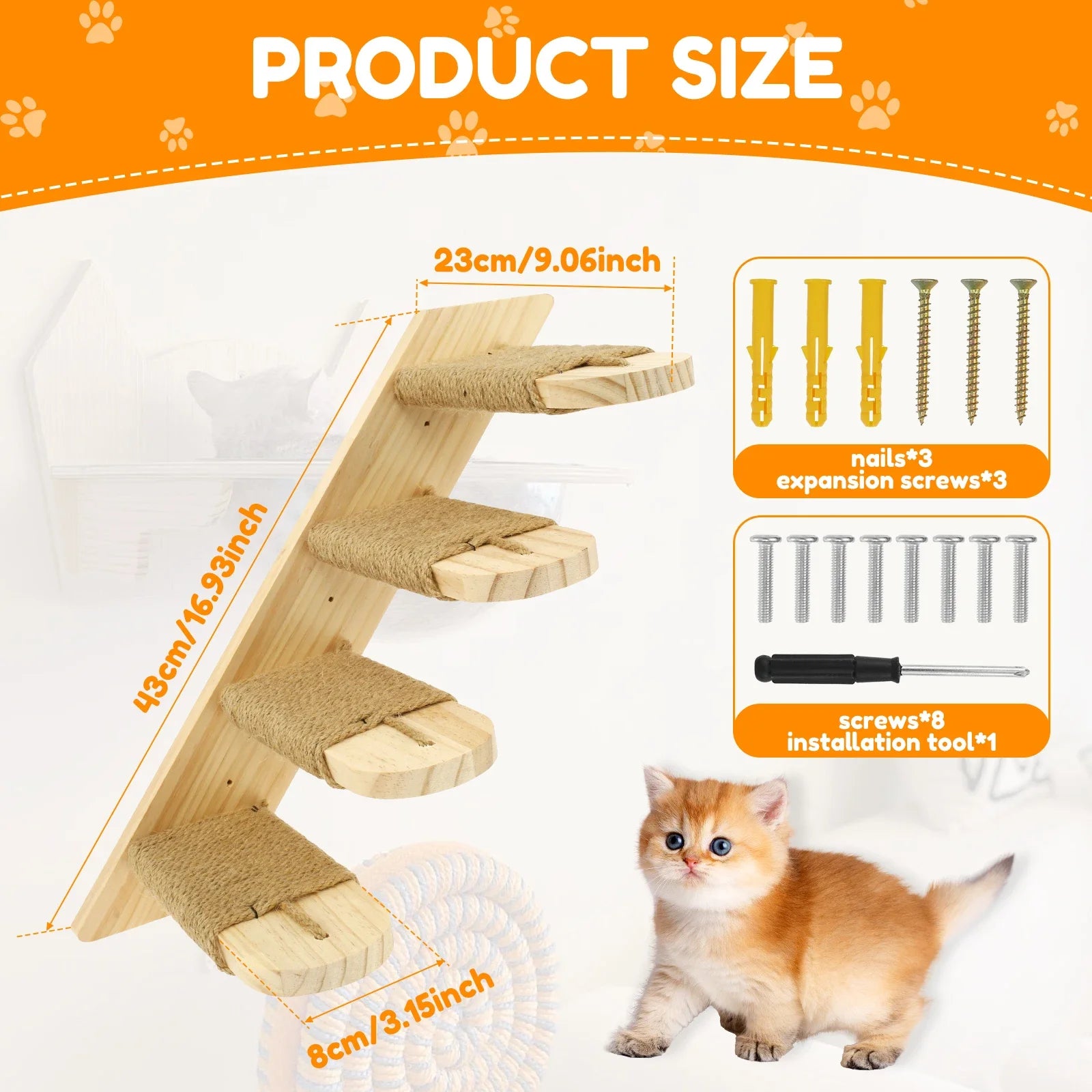 Cat Wall Stairs Wall Mounted Four Step Stairway Wood Cat Climbing Shelf With Sisal Rope Pet Furniture for Cat Platform Jumping
