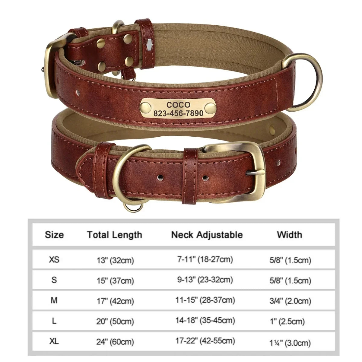 Customized Dog Collar Soft Padded Leather Pet Collar For Small Medium Large Dogs With Free Engraved Nameplate ID Tag Anti-lost