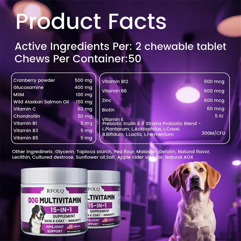 Dog Multivitamin - Promotes Healthy Skin and Coat, Supports Joint Health, Relieves Allergies and Aids Digestive Function